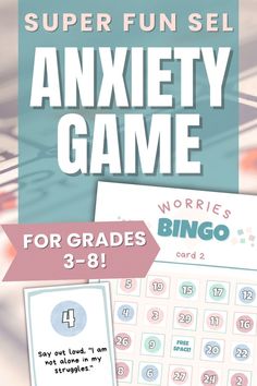 Anxiety BINGO Worry Game for Kids PDF: Super Fun SEL Anxiety Game for Grades 3-8! (Text overlay a stock photo of a BINGO card. Image includes a layflat PDF BINGO card and a BINGO number card.) By Suchalittewhile.com Relatable Childhood, Bingo Games For Kids, Game For Kids, Feelings And Emotions