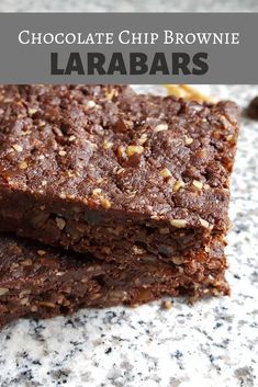 chocolate chip brownie with text overlay that reads chocolate chip brownie lavabars