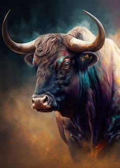 Bull Portrait, Buffalo Art Print, Taurus Bull Tattoos, Bull Artwork, Bull Pictures, Farm Animal Paintings, Buffalo Painting, Cow Artwork, Buffalo Animal