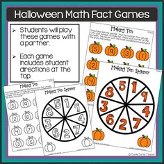 halloween math fact games with pumpkins and numbers