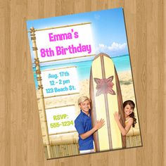 Teen Beach Movie Invitations by PartyTimePrints on Etsy, $6.25 Tean Beach Movie, Pajama Birthday Parties, Movie Invitation, 7th Birthday Party Ideas, Beach Invitations, Descendants Party