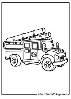 a fire truck with a ladder on the back and a cannon on top coloring page