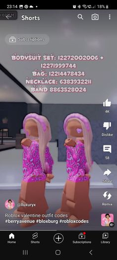 an animated image of two people in pink outfits