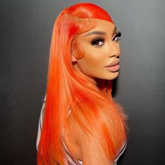 Lace Front Wig Virgin Human Hair Orange 150%Density 16" Loose Body Wave, Body Wave Wigs, Straight Lace Front Wig, Green Wig, Dyed Natural Hair, Brazilian Remy Hair, Red Wigs, Slick Hairstyles, Dope Hairstyles