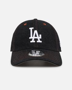 the new era los angeles dodgers cap in black and brown with white embroidered on the front