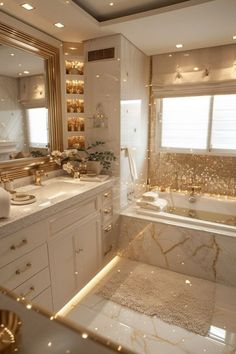 #BEAUTY, #RELATIONSHIPS #Fashion #Animals #Outfits #Winter Outfits #Animals House With Gold Fixtures, Aesthetic Bathroom Design, House With Gold Accents, Bathroom Ideas Gold And White, Gold Bathroom Aesthetic, Luxurious Bathroom Decor Ideas, White Aesthetic Bathroom, Elegant Bathroom Design Modern, Elegant Bathroom Luxury Modern