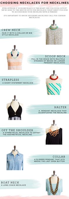 which necklace should i wear with different necklines? | Nice little guide with necklaces being so popular these days! Pair Necklace, Wear Necklaces, Manifestation Board, Necklines For Dresses, Fashion Mode, Women's Style