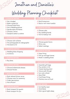 the wedding planning checklist is shown in pink