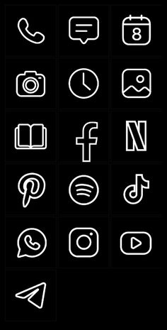 the icons are drawn in white on a black background, including an arrow and other symbols