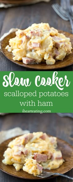 this slow cooker potato salad is loaded with ham and cheese it's ready to be eaten