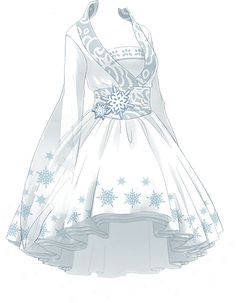 a white dress with blue snowflakes on it