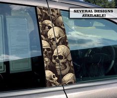 there is a car with skulls on the side and an ad for several designs available