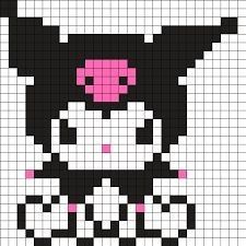 a cross stitch pattern with a black and white cat in the center, pink eyes