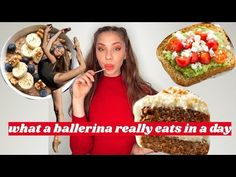 a woman holding a piece of cake in front of her face with the caption what a ballerina really eats in a day