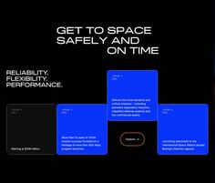 the back cover of an ad for space safety and on time, featuring blue squares