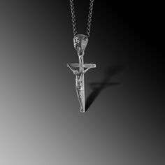 This expertly crafted Silver Crucifix Jesus Christ Necklace casts a spell of captivation on all those who wear it! A bold piece for anyone who loves Mythical Jewelry . Buy for yourself or give it as a gift for that special someone in your life! ★Item Details ◆ Material : 925K Sterling Silver ◆ Pendant Weight : 6 Gram ( without chain ) ◆ Pendant Height : 1.37 inch x 3.5 cm ◆ Bail Height : 0.39 inch x 1 cm ◆ Bail With : Suitable for up to  0.118 inch x 3.00 mm Chain ◆ Rolo Chain Thickness : 0.059 inch x 1.5 mm | Foxtail Chain Thickness : 0.078 inch x 2 mm ◆ Rolo Chain Weight : 18 Inches - (45cm) = 4.50 Gr 20 Inches - (50cm) = 5Gr 22 Inches - (55cm) = 5.50 Gr 24 Inches - (60cm) = 6.05 Gr 26 Inches - (65cm) = 6.60 Gr 28 Inches - (70cm) = 7.12 Gr ◆ Foxtail Large Chain Weight / 28 Inches - (70cm Christ Necklace, Christian Cross Necklace, Necklace Christian, Crucifix Necklace, Silver Cross Pendant, Jesus Christus, Man Gift, Christian Cross, Rolo Chain