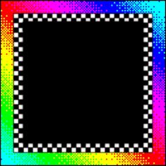 an image of a black and white square with squares in the middle, on a rainbow background