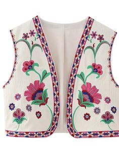 Elevate your style with a touch of timeless charm in our Stylish Vintage Embroidery Cardigan Vest. This exquisite piece seamlessly blends classic elegance with modern flair, making it a standout addition to any wardrobe. Crafted from a soft, luxurious fabric, this cardigan vest features intricate vintage-inspired embroidery that adds a unique and sophisticated touch. The open-front design allows for easy layering, while the tailored fit ensures a flattering silhouette that drapes beautifully ove Floral Waistcoat, Vest Y2k, Waistcoat Fashion, Flower Cardigan, Floral Vest, Waistcoat Woman, Athleisure Shoes, Embroidered Vest, Crop Vest