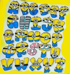 a bunch of yellow and blue minion stickers