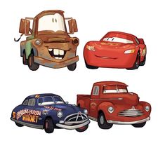 three cartoon cars are shown in this image