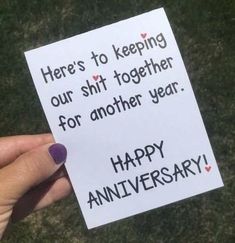 Anniversary Captions Instagram, Anniversary Captions, Funny Wedding Anniversary Cards, Ldr Gifts, Wedding Anniversary Quotes, Anniversary Cards For Him, Funny Note, Funny Anniversary