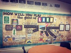 a bulletin board with pictures and words on it