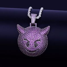 Purple Demon Evil Emoji Lab Diamond Chain Evil Emoji, Purple Demon, Devil Emoji, Jewelry Design Inspiration, Rock Jewelry, Party Necklace, Jewelry Tags, Popular Jewelry, Copper Material