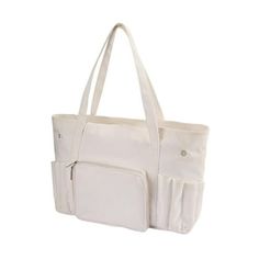 a white tote bag with two pockets