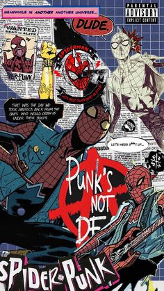 the cover to punk's not df spider - punk album, which features various images