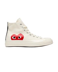 Featuring a signature heart motif, these high-top shoes have been crafted from cotton canvas as a collaboration between Comme des Garçons PLAY and Converse. The iconic heart-and-eyes design, first introduced by Filip Pagowski for Rei Kawakubo in 2010, completes the look. Unisex sizing Rubber cap toe Lace-up closure Metal eyelets at inner side Cushioned Ortholite® footbed Treaded vulcanized rubber sole Comme Des Garcons Play Converse, Red Peekaboo, Off White Converse, Play X Converse, Converse Comme Des Garcons, Play Converse, Converse Classic, Cdg Play, Play Comme Des Garcons