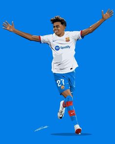 a digital painting of a soccer player with his arms stretched out and hands outstretched in the air