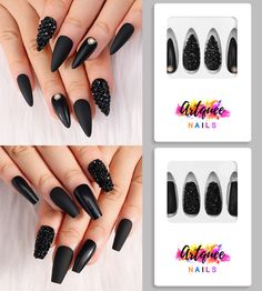 WHAT YOU WILL GET - 48pcs Black Press-On Nails Medium Coffin with Almond Shape pre-designed full cover fake nails, 2 sheets of 24pcs glue sticker, 2pc mini nail files, 2pc glass nail files, 2pc wooden stick, 2 sheets of tutorial card, 2 sheets after-sales card. PERFORMANCE - All our acrylic press on nails are made of high quality ABS material, non-toxic and tasteless. Not easy to chip or fade, good flexibility, false nails are comfortable and natural to wear. Nails Medium Coffin, Black Press On Nails, Medium Coffin, Press On Nails Medium, Glass Nail File, Nails Tips, Almond Shape, Tips For Women