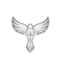 a drawing of a bird flying with its wings spread out and the cross on it's back