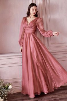 CD 0192 Size 12, 16 Long A Line Chiffon Long Sleeve Mother Of Dress Wedding Guest Gown Party Gowns Elegant, Long Sleeve Chiffon Dress, Prom Dresses Long Pink, Cinderella Divine, Vejle, Evening Dresses With Sleeves, Evening Party Gowns, Unique Prom Dresses, Chiffon Evening Dresses