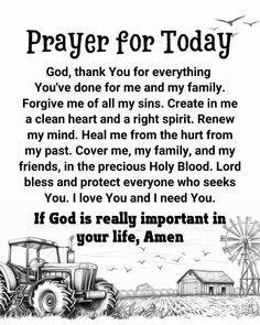 a black and white drawing of a tractor with the words prayer for today on it