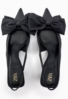 Pumps With Bows, Black Heel With Bow, Black Bow Shoes, Wedding Guest Heels, Black Bow Heels, Black Heels With Bow, Heels Bow, Black Slingback Heels, Zara Haul