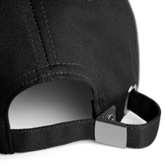 a black hat with a metal buckle on it's front and back side view