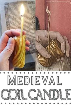 a person holding a lit candle in front of a book with the words medieval colcandel on it