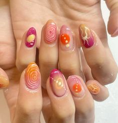 Pink nails, orange nails, spring nails, nail art, nail ideas, colorful nails, nailart #nailidea #soringnails #brightnails #pinknails #nailsoftheday #nailsofinstagram #nails #nailart #nailstagram Orange Nails Spring, Nail Ideas Colorful, Maximalist Nails, Art Nail Ideas, Nails Orange, Summery Nails