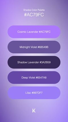 Shades Color Palette Cosmic Lavender #AC79FC · Midnight Violet #68549B · Shadow Lavender #3A2B59 · Deep Violet #6547A8 · Lilac #997DF7 A Starry Night, Sky Color, Starry Night Sky, Night Sky, Night Skies