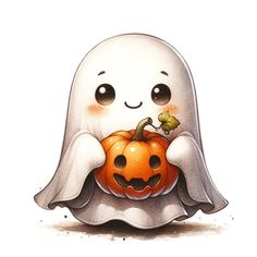 a ghost with a pumpkin in its hand