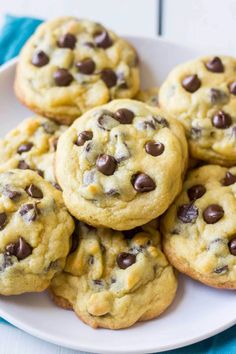 chocolate chip cookies on a white plate