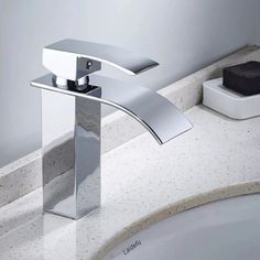 a modern faucet in a bathroom setting