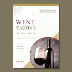 a wine tasting flyer with a glass and bottle