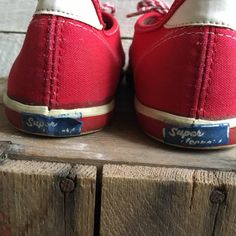 60s Super Jeepers red canvas sneakers Made by Sears Red and white laces Size 8 sole 10.25 x 3.25 Condition - good vintage Retro Canvas Shoes With Vulcanized Sole, Vintage Canvas Shoes, Vintage Canvas Sneakers With Vulcanized Sole, Vintage Cotton Sneakers With Round Toe, Vintage Cotton Sneakers With Gum Sole, Vintage Canvas Sneakers With Laces, Retro Low-top Canvas Shoes, Retro Lace-up Canvas Shoes With Rubber Sole, Vintage Canvas Sneakers With Rubber Sole