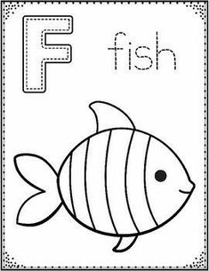 the letter f is for fish coloring page with an image of a fish on it