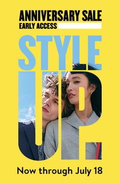 an advertisement for the style up event with two women looking at each other and smiling