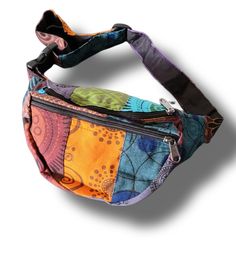 a multicolored fanny bag on a white background