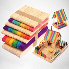 a stack of colorful wooden toys sitting next to each other