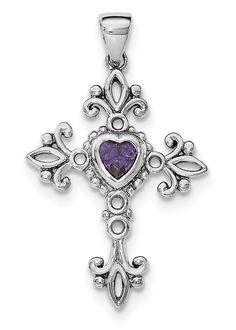 Amethyst Heart Cross Necklace in Sterling Silver | applesofgold.com Gothic Amethyst Necklace, Heart Cross Necklace, Amethyst Heart, Purple Stones, Stone Heart, Gothic Jewelry, Gold Jewelry Fashion, Fine Jewellery Necklace, Amethyst Stone